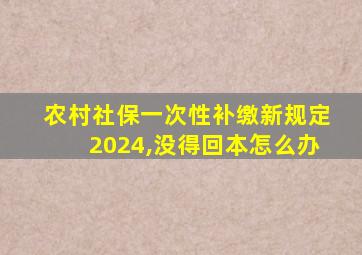 农村社保一次性补缴新规定2024,没得回本怎么办