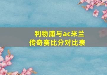 利物浦与ac米兰传奇赛比分对比表