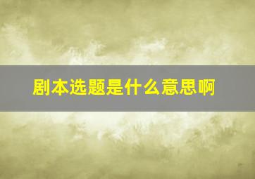 剧本选题是什么意思啊