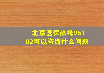 北京医保热线96102可以咨询什么问题