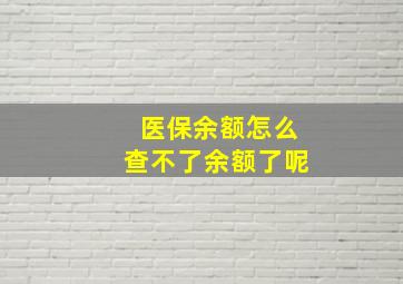 医保余额怎么查不了余额了呢