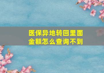 医保异地转回里面金额怎么查询不到