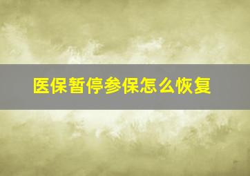 医保暂停参保怎么恢复