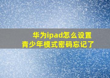 华为ipad怎么设置青少年模式密码忘记了