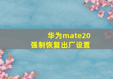 华为mate20强制恢复出厂设置