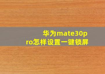 华为mate30pro怎样设置一键锁屏