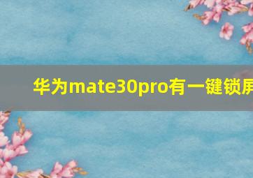 华为mate30pro有一键锁屏