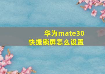 华为mate30快捷锁屏怎么设置