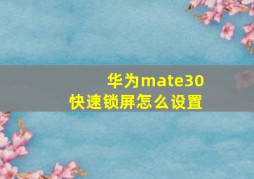 华为mate30快速锁屏怎么设置