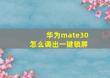 华为mate30怎么调出一键锁屏