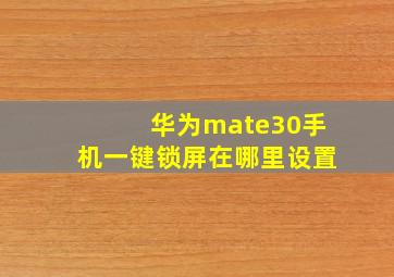 华为mate30手机一键锁屏在哪里设置