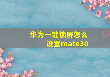 华为一键锁屏怎么设置mate30