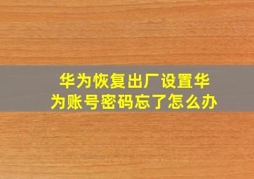 华为恢复出厂设置华为账号密码忘了怎么办