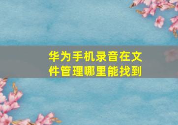 华为手机录音在文件管理哪里能找到