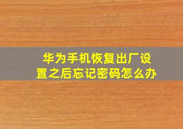 华为手机恢复出厂设置之后忘记密码怎么办