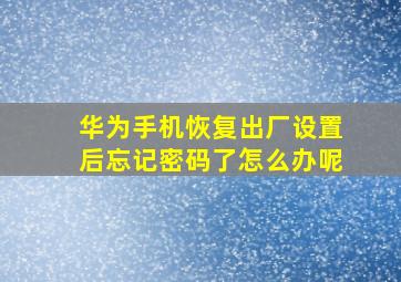 华为手机恢复出厂设置后忘记密码了怎么办呢