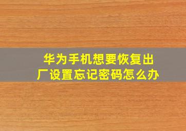 华为手机想要恢复出厂设置忘记密码怎么办