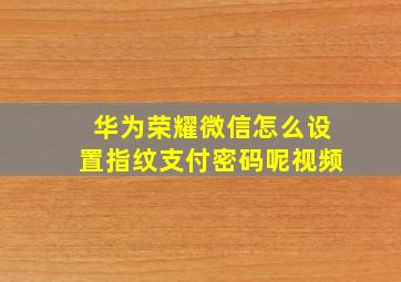 华为荣耀微信怎么设置指纹支付密码呢视频