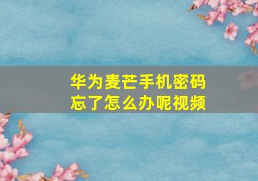 华为麦芒手机密码忘了怎么办呢视频