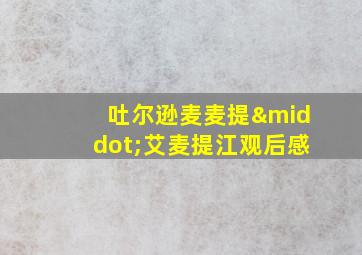 吐尔逊麦麦提·艾麦提江观后感