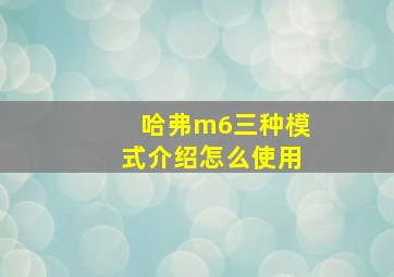 哈弗m6三种模式介绍怎么使用