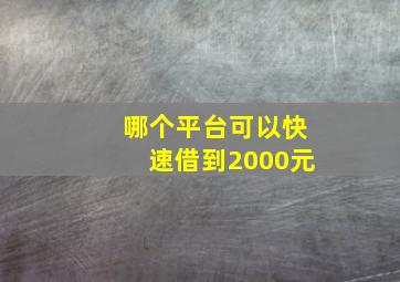 哪个平台可以快速借到2000元