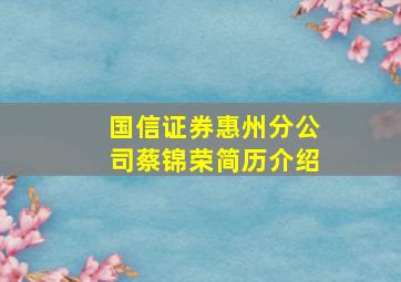 国信证券惠州分公司蔡锦荣简历介绍