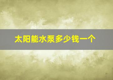 太阳能水泵多少钱一个