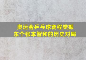 奥运会乒乓球赛程樊振东个张本智和的历史对局