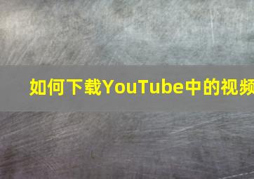 如何下载YouTube中的视频