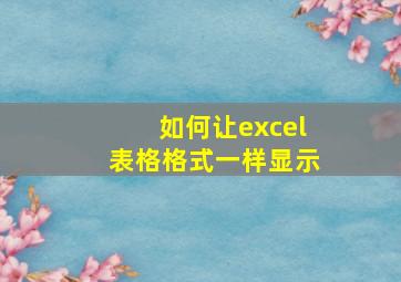 如何让excel表格格式一样显示