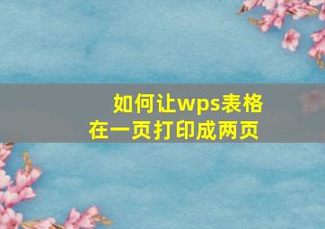 如何让wps表格在一页打印成两页