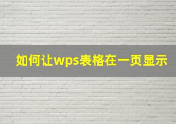 如何让wps表格在一页显示