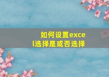 如何设置excel选择是或否选择