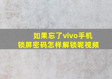 如果忘了vivo手机锁屏密码怎样解锁呢视频