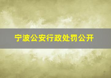 宁波公安行政处罚公开