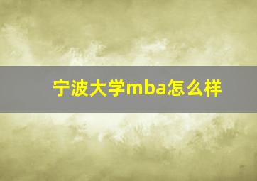 宁波大学mba怎么样