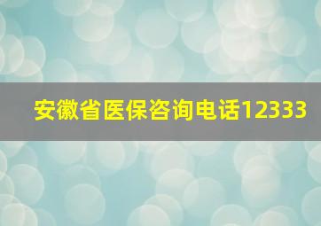 安徽省医保咨询电话12333