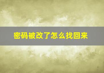 密码被改了怎么找回来