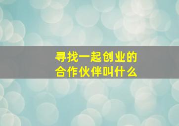 寻找一起创业的合作伙伴叫什么