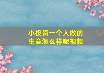 小投资一个人做的生意怎么样呢视频