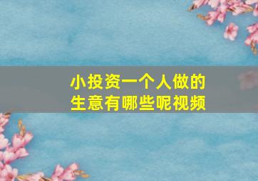 小投资一个人做的生意有哪些呢视频