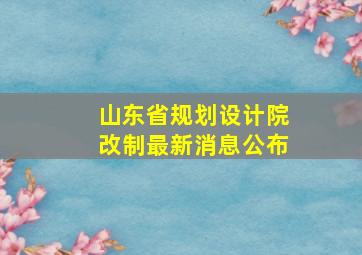 山东省规划设计院改制最新消息公布