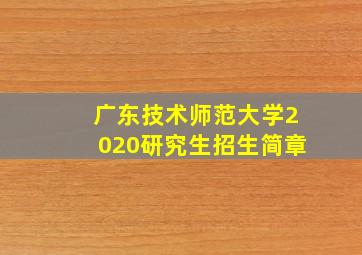 广东技术师范大学2020研究生招生简章