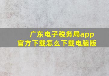 广东电子税务局app官方下载怎么下载电脑版