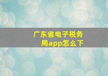 广东省电子税务局app怎么下