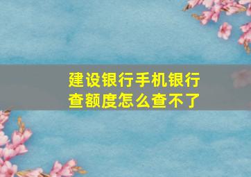 建设银行手机银行查额度怎么查不了