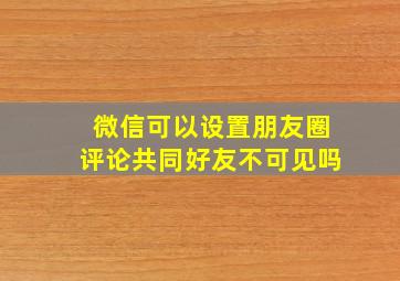 微信可以设置朋友圈评论共同好友不可见吗