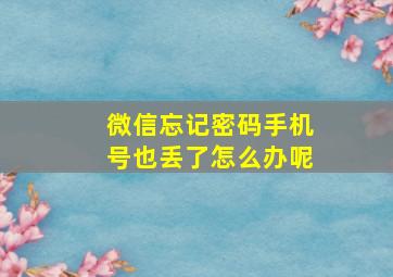 微信忘记密码手机号也丢了怎么办呢