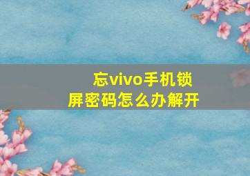 忘vivo手机锁屏密码怎么办解开